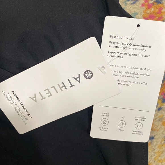 NWT athleta plunge tankini top medium large black A-C swim m l top bow tie back - Picture 6 of 14